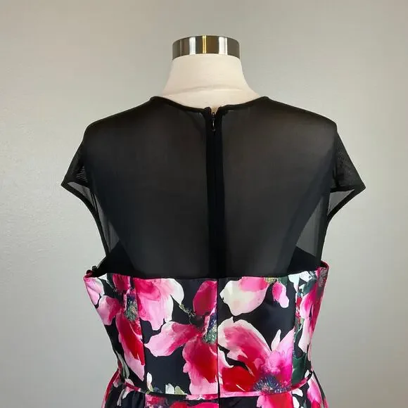Adrianna Papell Floral Print A-Line Evening Gown Black and Pink Size 8 Dress - Picture 7 of 10